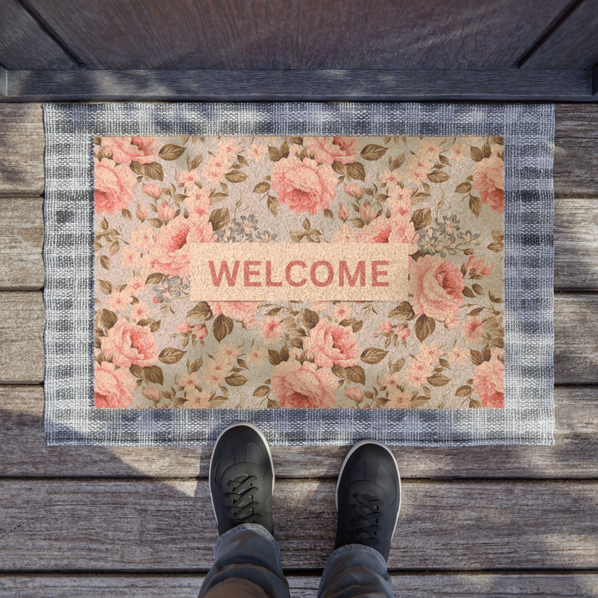 English Cottage Doormat Rose Garden Welcome Rug for Housewarming Gift ...