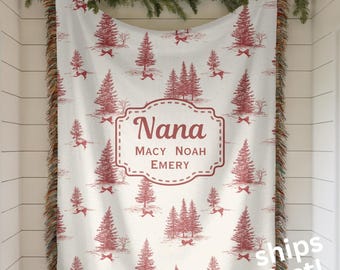 Personalized Holiday Gift, Customized Woven Blanket, Grandma Christmas Blanket gift, Gift for Mom, Grandkids Names