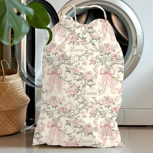 Laundry Bag, Black and White Toile, Personalized, Storage Bag, Laundry Hamper, Fabric Basket, Custom Laundry Tote, Housewarming Gift, dorm