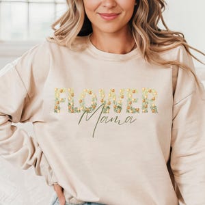 Sudadera Floral Mama Crewneck, Acogedora, Florista de Regalo y Mamá Amante de las Flores, Cartas Botánicas Mamá