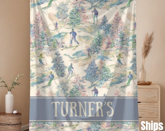 Personalized Ski Name Blanket, Custom Name Throw, Winter Style Gift, Grandparent Gift, Realtor Housewarming