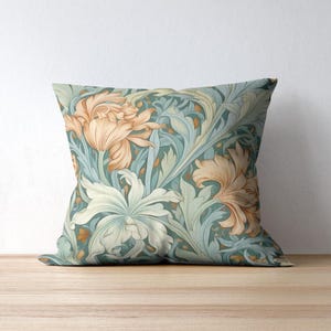 Square Pillow, William Morris Inspired Floral Design, Decorative Cushion Cover for Couch, Throw Pillow for Living Room, Home Accent Pillow