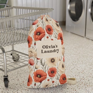 Personalized Floral Laundry Bag: Poppy Flower Gift