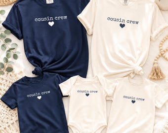 Cousin Crew kindershirt en romper, bijpassend familieshirt voor baby's, peuters en kinderen.