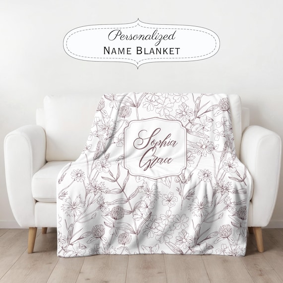 Velveteen Plush Blanket, Personalized Name Floral Vintage Throw