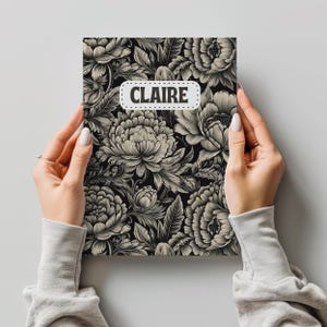 Personalized Hardcover Journal: Black and Tan Floral Elegant Diary