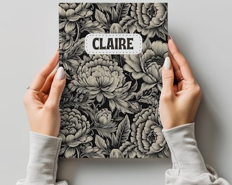 Personalized Hardcover Journal: Black and Tan Floral Elegant Diary