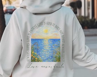 Boho Christian Hoodie: 1 Corinthians 13, Granola Girl Eco-Friendly Pullover