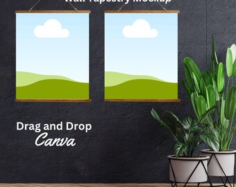 Wood Top Wall Tapestry Mockup: Boho Living Room Decor (Digital File)