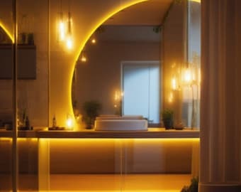Half Moon LED Bathroom Mirror – Handmade Vanity Wall Decor