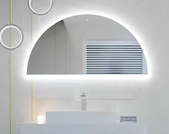 Half Circle Led Bathroom Mirror - Semi Circle Washbasin Large Mirror - Led Vanity Moon Mirror - Aesthetic Irregular Decorative Led  Mirror