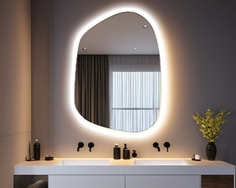 Asymmetrical LED Bathroom Mirror – Irregular Lighted Wall Mirror