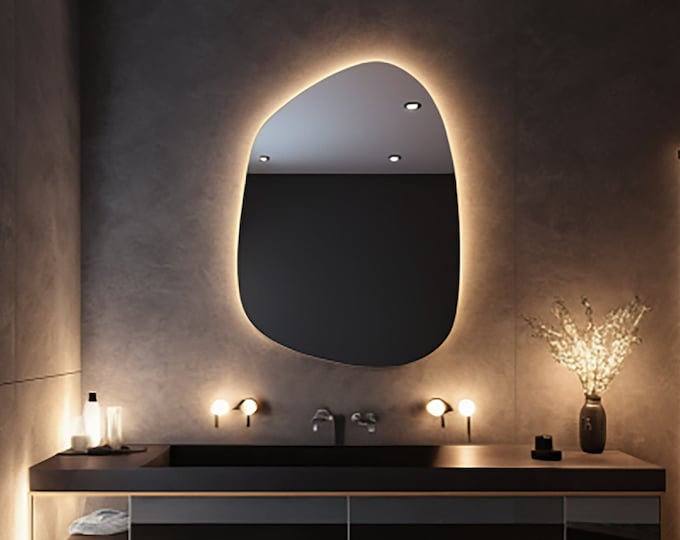 LED Lighted Bathroom Mirror - Sile Irregular Wall LED Mirror Asymmetrical Design - Decorative ...