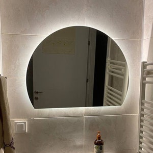 Handmade Half Moon LED Bathroom Mirror – Vanity Wall Decor (32''x24'')