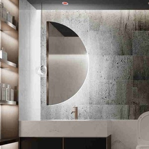 Half Moon LED Bathroom Mirror – Modern Vanity Wall Decor