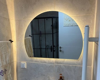 Half Moon LED Bathroom Mirror – Lighted Vanity Mirror, Handmade