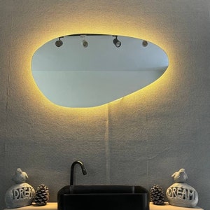 Led Asymmetrical Custom Led Light Mirror - Led Bathroom Irregular Above Sink Large Set of Mirror -  Decorative Illuminated Backlit Mirror