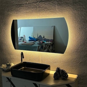 Oval Large Mirror with LED - Bathroom Wall Led Mirror - Consol Entry Light Mirror - Wall Ornament Mirror with Led - Mirror for Bathroom