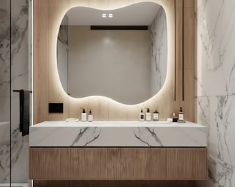 Handmade LED Wavy Mirror – Asymmetrical Modern Bathroom Decor
