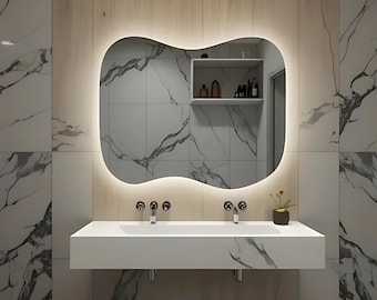 LED Bathroom Mirror – Asymmetrical Wavy Design, Modern Wall Decor