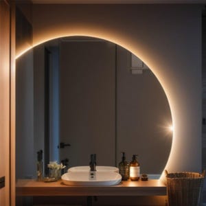 Half Moon Washbasin LED Mirror - Half Circle Bathroom Decor Light Mirror - Square Led Mirror - Home Wall Mirror - Modern Illuminated Mirrors
