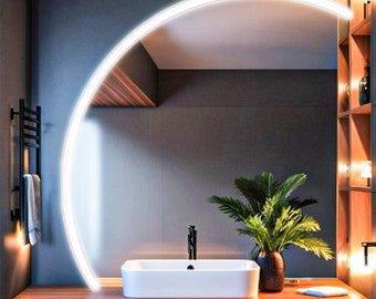 Half Moon LED Bathroom Mirror – Handmade Backlit Vanity Mirror