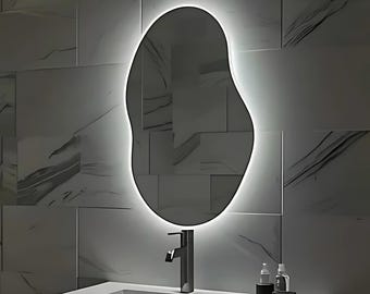 Espejo de baño LED ondulado personalizado: espejo de tocador asimétrico moderno
