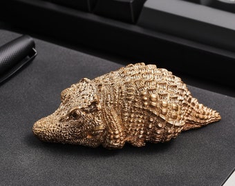 Fine Casting Solid Bronze Nile Crocodile Figurine, Metal Crocodile Replica Decor, Reptile Ornaments, Copper Handheld Toys, Gifts for Friends