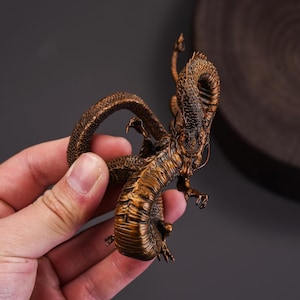 Bronze Soaring Dragon Statue, Handcrafted Mystical Flying Dragon Sculpture, Fine Cast Copper Tabletop and Shelf Decor, Gift for Dragon Lover