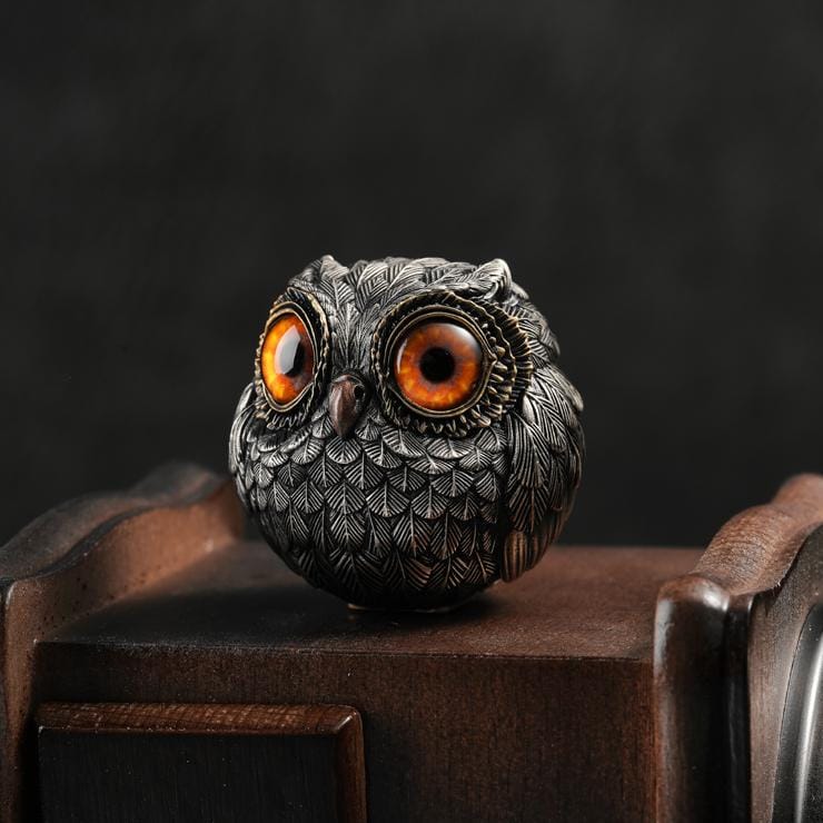 Bronze Lucky Owl Figurine, Vintage Metal Owl Statue, Unique