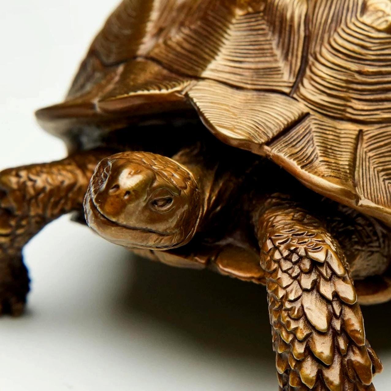 亀の形状の茶色彫刻 スルカタ亀ブロンズ像、精巧な鋳造亀彫刻、手作りのヴィンテージ