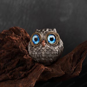 Handcrafted Bronze Lucky Owl Statue, Vintage Owl Miniature Decor, Owl Statuette, Owl Collectibles Sculpture, Tabletop Ornament, Birds Lover