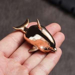 Elegant Bronze Dolphin Figurine, Hand-Polished Ocean Animal Decor, Lost Wax Casting Art, Perfect Nautical Statue Gift, Unique Home Sculpture