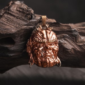 Casting Hannya Mask Guardian Necklace, Bronze Demon Pendant, Metal Acala Keychain, Religious Ornaments, Japanese Style Collectible, Gifts