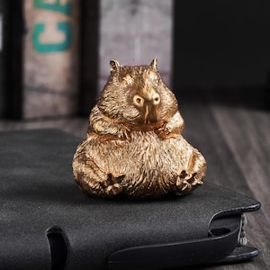 Solid Bronze Rock Capybara Figurine, Handcrafted Capybara Statue, Cute Miniature Decor, Unique Tabletop Display, Metal Artwork, Animal Lover