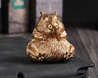 Solid Bronze Rock Capybara Figurine, Handcrafted Capybara Statue, Cute Miniature Decor, Unique Tabletop Display, Metal Artwork, Animal Lover