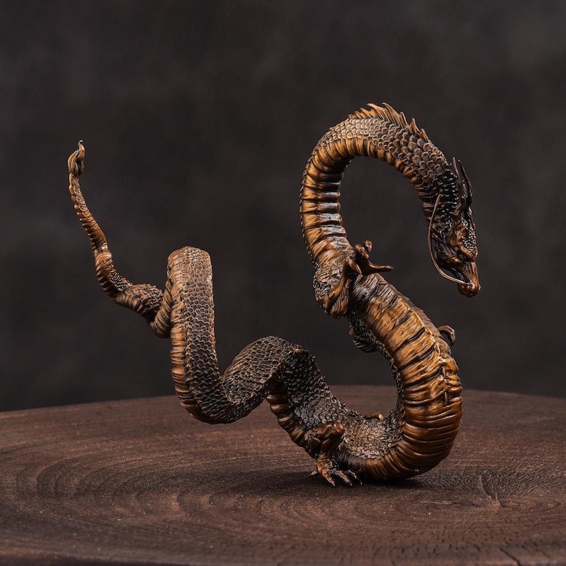 Bronze Soaring Dragon Statue, Handcrafted Mystical Flying Dragon Sculpture, Fine Cast Copper Tabletop and Shelf Decor, Gift for Dragon Lover