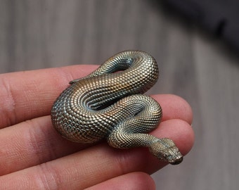 Fine Casting Python bronzen beeldje, verzamelbaar miniatuur, slangkunstfiguur, EDC-speelgoed, handgemaakt dierlijk metalen kunstwerk, bureaudecor, leuk cadeau