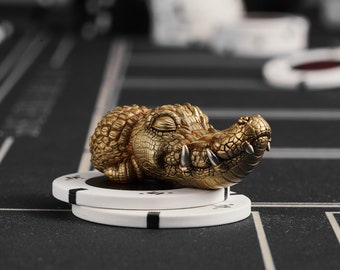 Poker Card Guard Fortune Crocodile, Fine Casting Bronze Crocodile Figurine, Miniature Lucky Items, Card Protectors, Metal Fidget Toys, Gifts