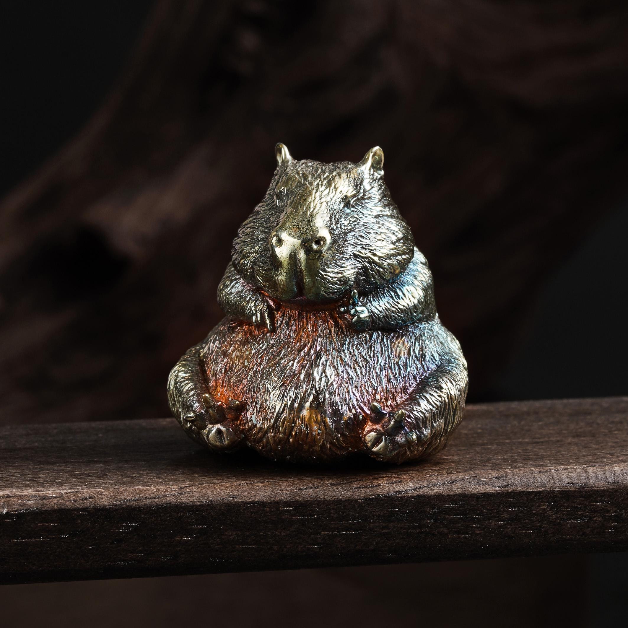 Solid Bronze Rock Capybara Figurine, Handcrafted Capybara Statue, Cute ...