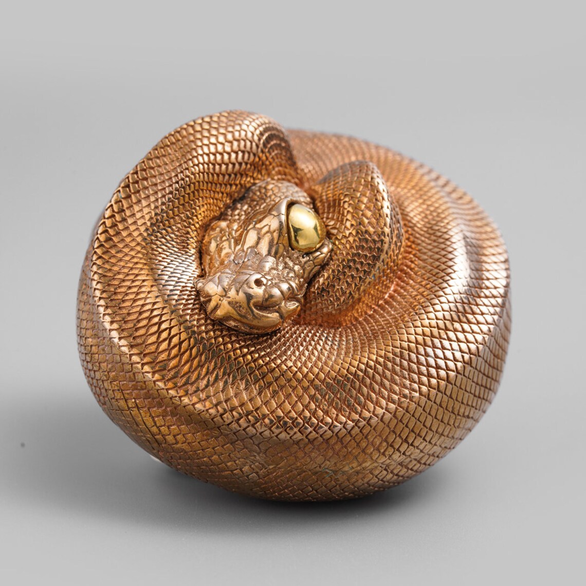 Solid Bronze Coiled Ball Python Figurine, Reptile Sculpture ...