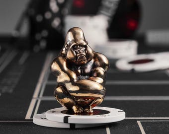 Poker Card Guard Guardian Gorilla, Poker Lucky Charm, Solid Bronze Gorilla Figurine, Metal Fidget toy, Miniature Artwork, Poker Accessories