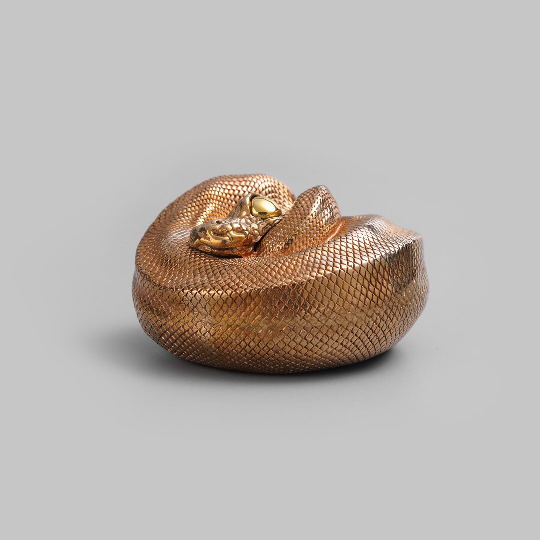 Solid Bronze Coiled Ball Python Figurine, Reptile Sculpture ...