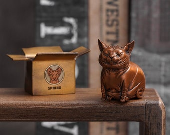 Vintage bronzen beeldje Sphynx-kat, tafeldecor, standbeeld koperen kat, Metal Art Collection, EDC-miniatuurfiguur kat, cadeaus voor vrienden