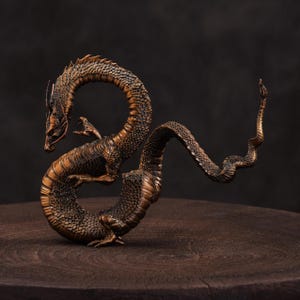 Bronze Soaring Dragon Statue, Handcrafted Mystical Flying Dragon Sculpture, Fine Cast Copper Tabletop and Shelf Decor, Gift for Dragon Lover
