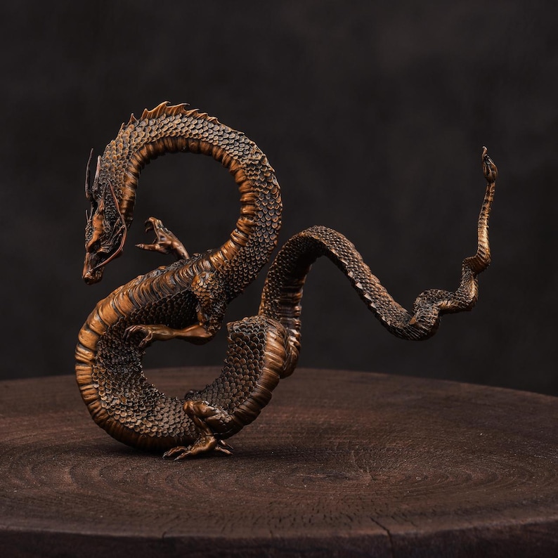 Bronze Soaring Dragon Statue, Handcrafted Mystical Flying Dragon Sculpture, Fine Cast Copper Tabletop and Shelf Decor, Gift for Dragon Lover
