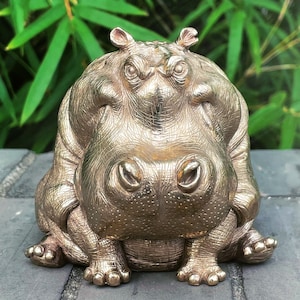 Solid Bronze Hippo Statue, Heavy Metal Artwork, Animal Ornament, Home and Shelf Decor, Hippo Sculpture, Animal Craft, Gifts for Friends
