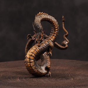 Bronze Soaring Dragon Statue, Handcrafted Mystical Flying Dragon Sculpture, Fine Cast Copper Tabletop and Shelf Decor, Gift for Dragon Lover