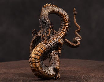 Bronze Soaring Dragon Statue, Handcrafted Mystical Flying Dragon Sculpture, Fine Cast Copper Tabletop and Shelf Decor, Gift for Dragon Lover