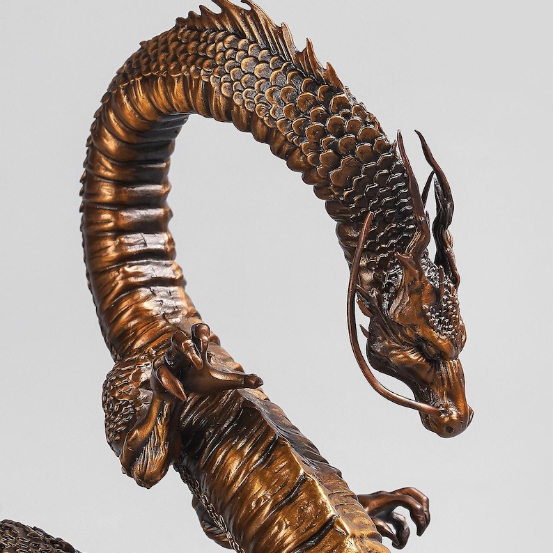 Soaring Dragon Bronze Statue, Fine Cast Metal Sculpture, Handcrafted Mystical Flying Dragon, Tabletop and Shelf Decor, Gift for Dragon Lover